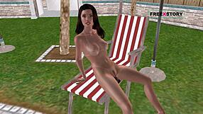 In this animated 3d cartoon, a cute girl finds a quiet spot near the swimming pool. She uses a bottle to masturbate intensely in the hentai scene.