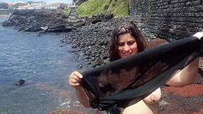 Look at my seductive stepmom flaunting on public beach!