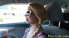 Blonde teen gargles cum from monster cock in pov interracial scene