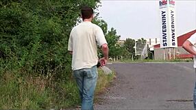 Daring Public Street Sex Threesome with Cute Petite 18+ Teen Girl and Two Bold Guys