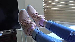 Kristy’s fresh sneakers spark wild close-up fetish foot play