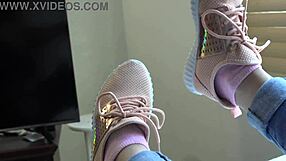 Kristy’s fresh sneakers spark wild close-up fetish foot play