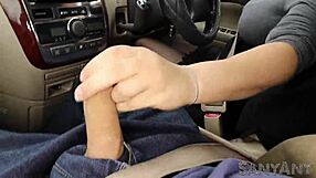 Dangerous hand job on the motorway in shiny nylons