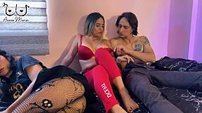 whore licks tight pussy in threesome while friend distracts