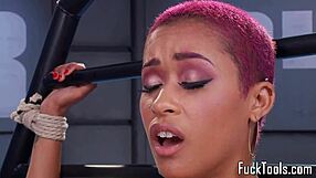 Tattooed Ebony Babe Toys Pussy With Dildo Bent Over Doggystyle