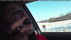 ball gagged slut flashing in public