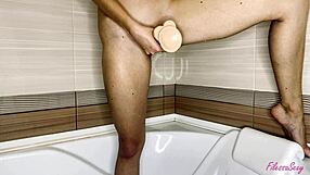 Cute Babe Masturbates Pussy with Dildo and Orgasms in Bathroom