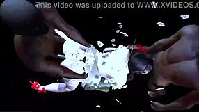 Amateur couple with big boobs have fun with two black men in 3D cartoon