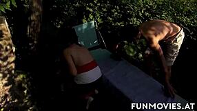 Hardcore forest sex with brunette MILF and a rough fuck