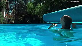 Best milf Angelica strips naked at the swimming pool