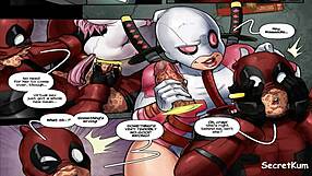 Futanari Deadpool in a wild gangbang scene
