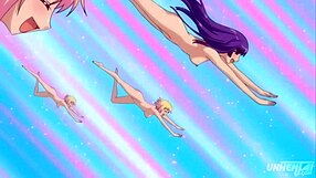 Cartoon porn with subtitles showing a group of horny teens having a sex party at the public pool