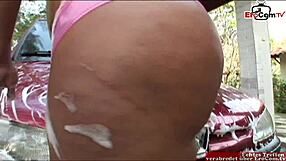 Ebony Slut with Big Natural Tits Banged Outdoors by Huge BBC