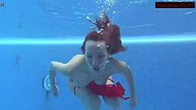 Beautiful Russian teen Mia Ferrari in red lingerie in the bathtub