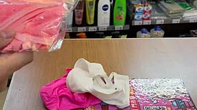 asian ladyboy shows her new stockings in convenience store