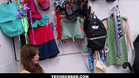 Tiny tits skinny teen shoplifter nadia noja gets fucked by guard after stealing phone