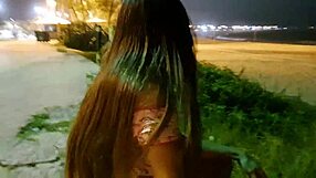 Amateur latina bent over for blowjob and sex on the beach.