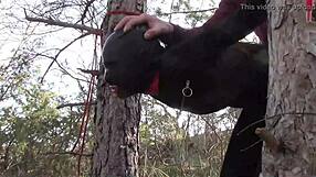 Petite teen tied up for a rough outdoor BDSM session