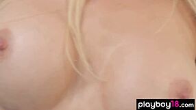 Amazing blonde milf Jennifer washes her epic boobs seductively