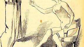 Wow, vintage erotic drawings in retro comic cartoon antique anime hentai!