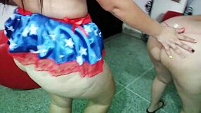 stepmom and i bang after costume party with wild dildo play.