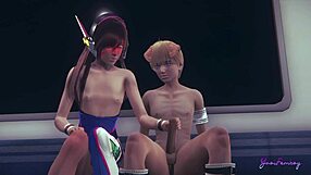Overwatch Yaoi Femboy D.Va Handjob and Blowjob in Japanese Anime Game
