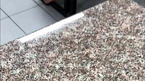 Candid footjob action with BBW ladies in laundromat