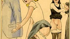 Vintage Erotic Comic Drawing of Anime Hentai Characters