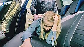 A sexy babe gets her panties ripped and fucked in a car and the scene ends with a facial