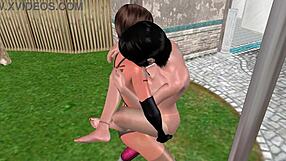 Animated 3D Lesbian Cutie Fucks Girl Hard in Unique Lifting Position