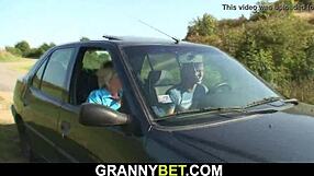Step-grandma's secret desire: getting it hard in the car