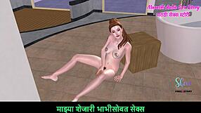 marathi audio sex story - an animated 3d porn video of a teen girl sitting on the floor and masturbating using carrot