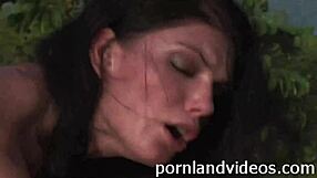 hot brunette teen slams big cock outdoor, cumshot on face