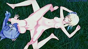 Lumine, Keqing, and Mona in wild lesbian and futanari hentai sex. Genshin Impact action.