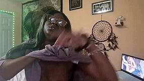 Naejae rubs her wet pussy watching lesbian porn