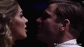 Does this dude fuck the sexy blonde in stockings? Watch her suck cock and get cumshot.