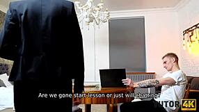 Mature teacher and y man's steamy classroom rendezvous