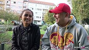 Shy German teen Emma gets tricked into public sex
