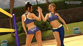 busty babe gives handjob and titjob in public college shower - but is it taboo in this 3d hentai game?