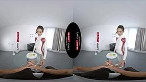 Petite latex clad android in virtual reality sex adventure