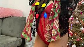 Anna Maria, mature Latina, shines in red lingerie for Christmas