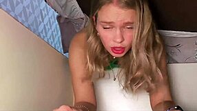 Stepsister stuck under bed gets taken advantage of with hard fucking.