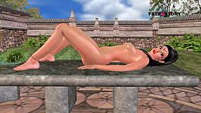 an animated 3d cartoon of a cute indian girl masturbating with a carrot