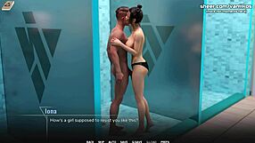 busty babe gives handjob and titjob in public college shower - but is it taboo in this 3d hentai game?