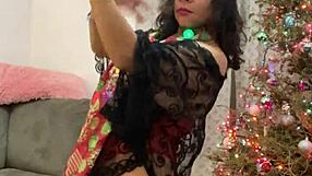 Anna Maria, mature Latina, shines in red lingerie for Christmas
