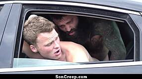 Daddy and stepson in hardcore gay orgy in the car