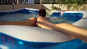 Close-up POV of Regina's outdoor poolside erotic masturbation and blowjob
