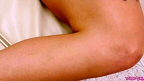 Sexy blonde gets intense casting interview on sofa