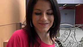 Erected cock roughly sucks shaved pussy in teen 18+ slut pov blowjob