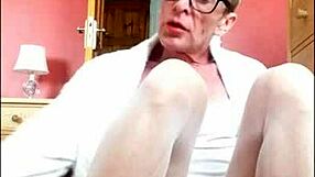 hey, this shemale in stockings shows off her big cock for you